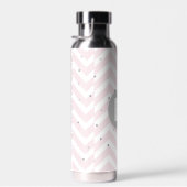 Pastel Roze Chevron en Stippen Grijs Monogram Waterfles (Rechts)
