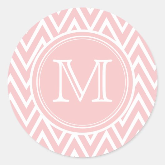 Pastel Roze Chevron Monogram Ronde Stickers (Voorkant)