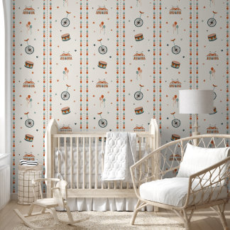 Pastel Roze Circus & Strepen voor Babykamer Behang