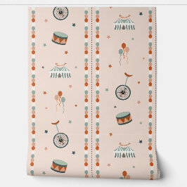 Pastel Roze Circus & Strepen voor Meisjes Nursery Behang
