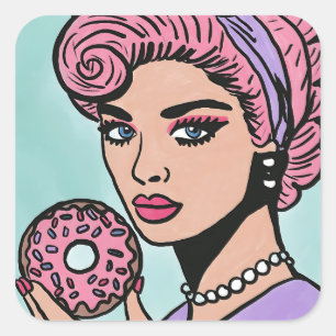 Pastel Roze  Comic Style Donut Stickers