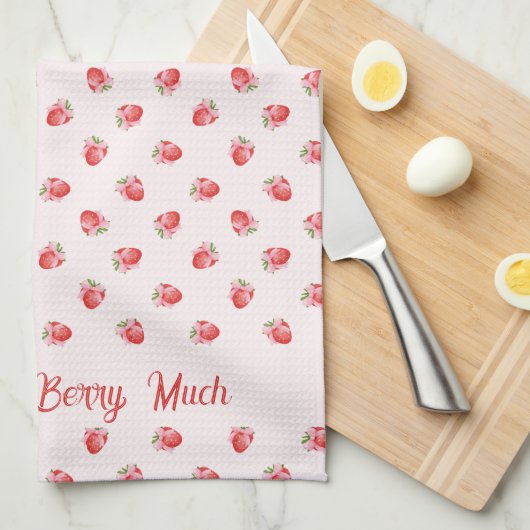 Pastel Roze Coquette Aardbei gepersonaliseerd Theedoek (Quarter Fold)