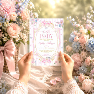 Pastel Roze Coquette Bloem Meisje Baby Shower Kaart