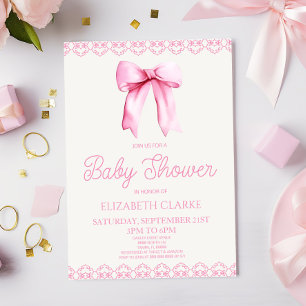 Pastel Roze Coquette Bow Baby shower Uitnodiging