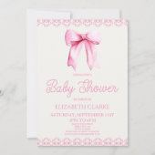 Pastel Roze Coquette Bow Baby shower Uitnodiging (Voorkant)