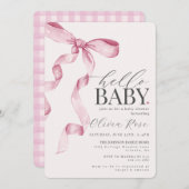 Pastel Roze Coquette Bow Meisje Baby shower Invite (Voorkant / Achterkant)