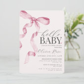 Pastel Roze Coquette Bow Meisje Baby shower Invite (Staand voorkant)