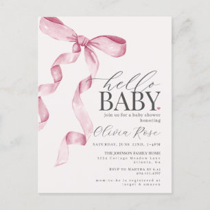 Pastel Roze Coquette Bow Meisje Baby shower Invite Briefkaart