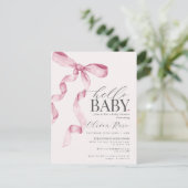 Pastel Roze Coquette Bow Meisje Baby shower Invite Briefkaart (Staand voorkant)