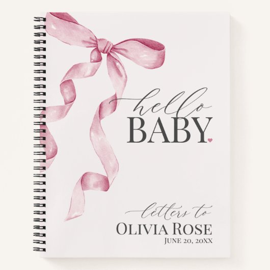 Pastel Roze Coquette Bow Meisje Baby shower Letter Notitieboek (Voorkant)