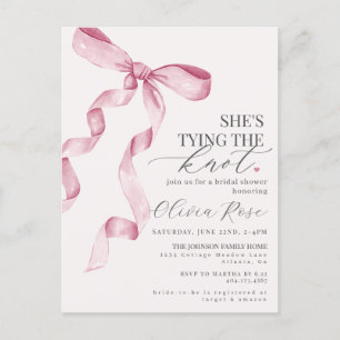 Pastel Roze Coquette Bow Vrijgezellenfeest Invite Briefkaart