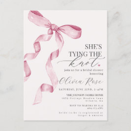 Pastel Roze Coquette Strik Bruidsdouche Uitnodigin Briefkaart