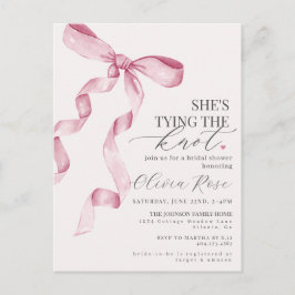 Pastel Roze Coquette Strik Bruidsdouche Uitnodigin Briefkaart