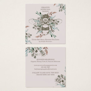 Pastel Roze Creatieve Honingbij Imkerij Vintage Vierkante Visitekaartjes