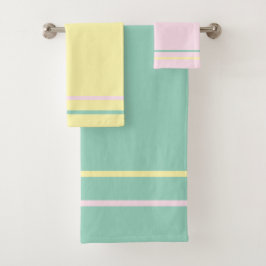 Pastel Roze Crème Blauwgroen geometrische strepen Bad Handdoek
