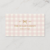 Pastel Roze Crème Gingham QR-code Bakkerij Visitekaartje (Voorkant)