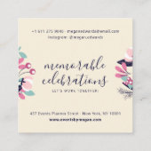 Pastel roze crème script boho bloemenillustratie vierkante visitekaartje (Achterkant)