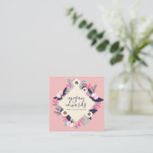 Pastel roze crème script boho bloemenillustratie vierkante visitekaartje (Staand voorkant)