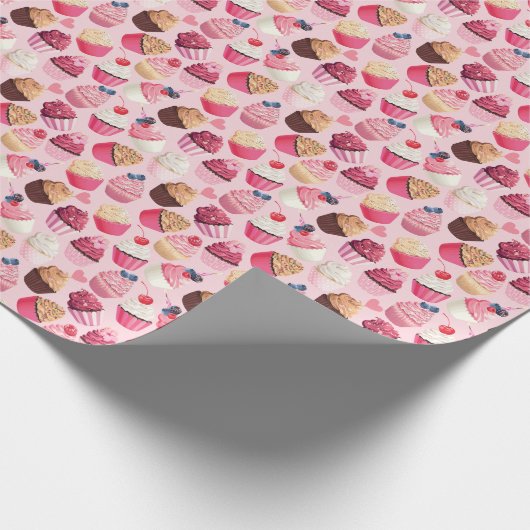 Pastel roze cupcakes:  patroon. cadeaupapier (Hoek)