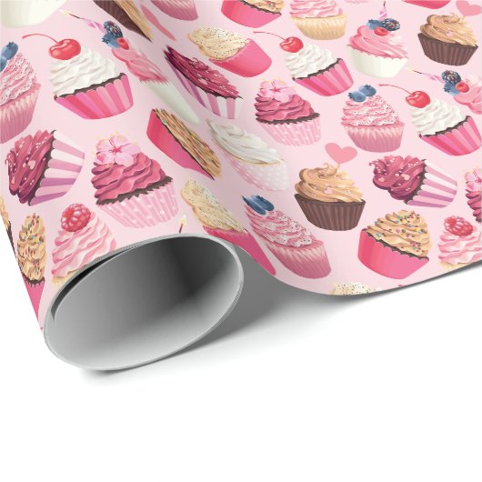 Pastel roze cupcakes: patroon. cadeaupapier (Rol Hoek)