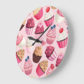 Pastel roze cupcakes:  patroon. grote klok (Hoek)