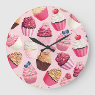 Pastel roze cupcakes: patroon. grote klok