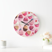 Pastel roze cupcakes:  patroon. grote klok (Huis)