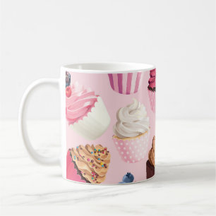 Pastel roze cupcakes: patroon. koffiemok