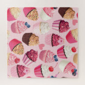 Pastel roze cupcakes:  patroon. legpuzzel (Horizontaal)