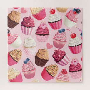 Pastel roze cupcakes:  patroon. legpuzzel