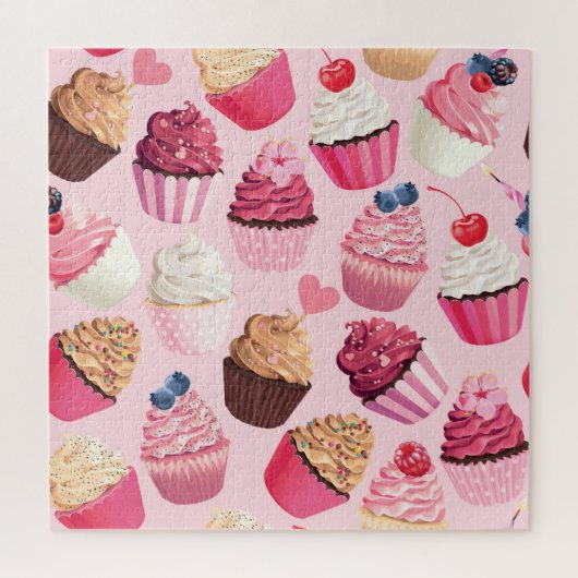 Pastel roze cupcakes:  patroon. legpuzzel (Verticaal)