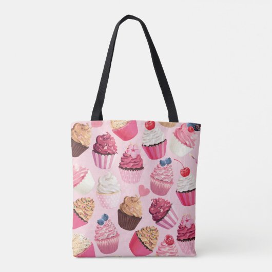 Pastel roze cupcakes: patroon. tote bag (Achterkant)