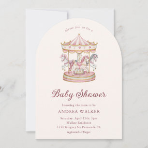 Pastel Roze Cute Carousel Meisje Baby Shower Boog Kaart