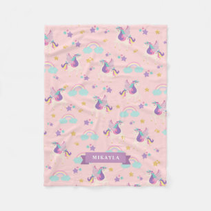 Pastel Roze Cute Rainbow Unicorn Pattern Fleece Deken
