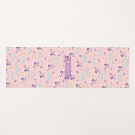 Pastel Roze | Cute Rainbow Unicorn Pattern Kinder Yogamat (Voorkant (horizontaal))