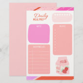Pastel Roze Dagelijkse Maaltijd Planner boodschapp Briefpapier (Voorkant / Achterkant)