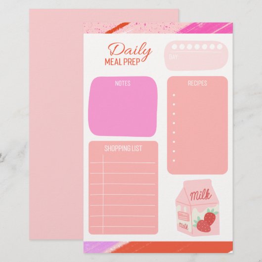 Pastel Roze Dagelijkse Maaltijd Planner boodschapp Briefpapier (Voorkant / Achterkant)