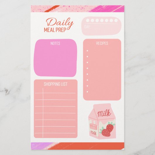 Pastel Roze Dagelijkse Maaltijd Planner boodschapp Briefpapier (Voorkant)