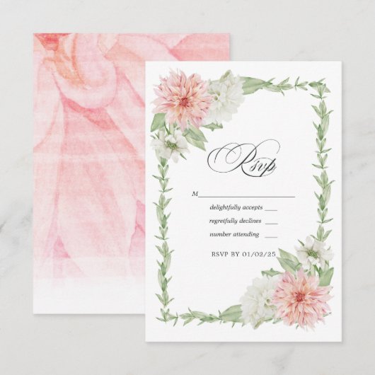Pastel Roze Dahlia Bruiloft RSVP Kaartje (Voorkant / Achterkant)