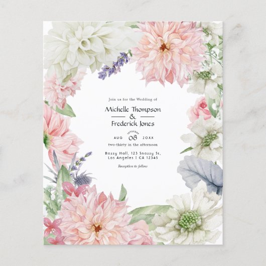 Pastel Roze Dahlia Trouwuitnodiging Flyer (Voorkant)