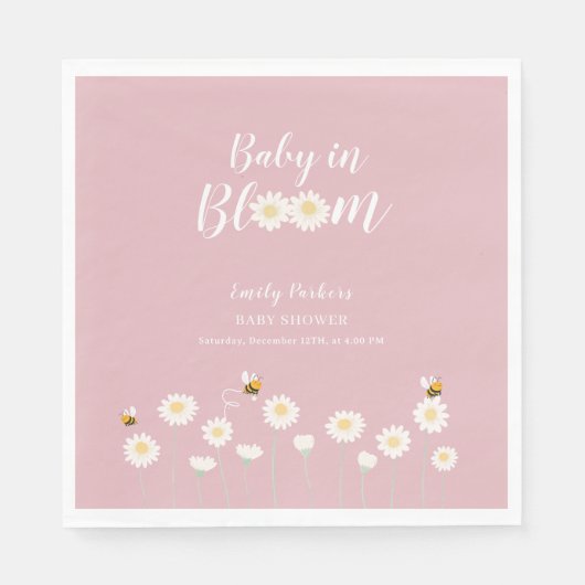 Pastel Roze Daisy Bloemen Baby in Bloem Douche Servet (Voorkant)