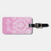 Pastel roze Damask Pattern Grungy Fins Bagagelabel (Voorkant horizontaal)
