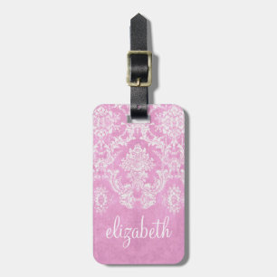 Pastel roze Damask Pattern Grungy Fins Bagagelabel