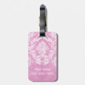 Pastel roze Damask Pattern Grungy Fins Bagagelabel (Achterkant verticaal)