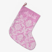 Pastel roze Damask Pattern Grungy Fins Grote Kerstsok (Voorkant (Hangend))