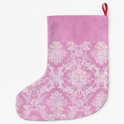 Pastel roze Damask Pattern Grungy Fins Grote Kerstsok (Achterkant)