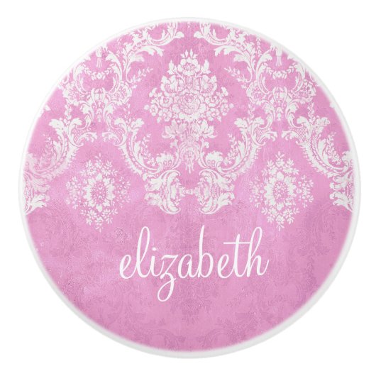 Pastel roze  Damask Pattern Grungy Fins Keramische Knop (Voorkant)