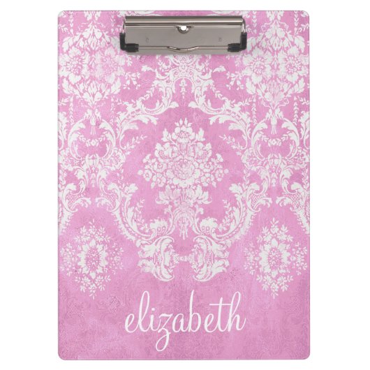 Pastel roze Damask Pattern Grungy Fins Klembord (Voorkant)
