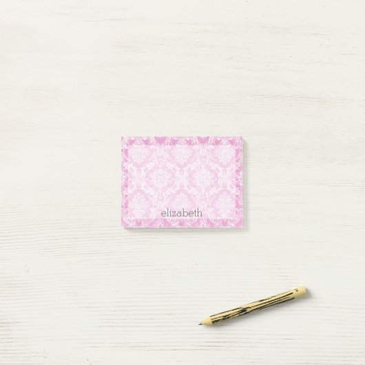 Pastel roze Damask Pattern Grungy Fins Post-it® Notes (Op bureau)