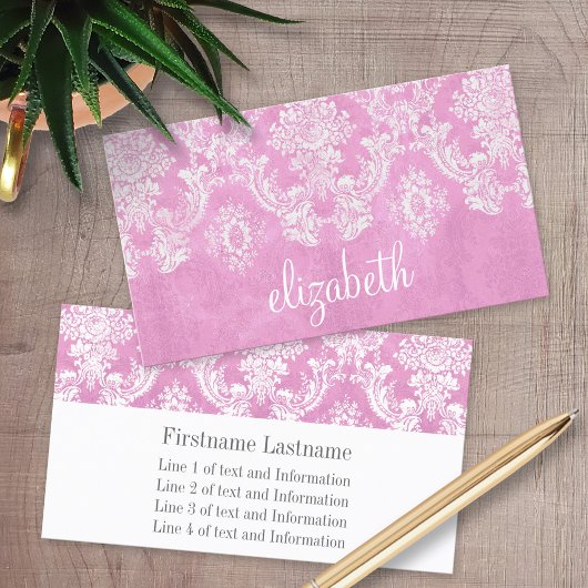 Pastel roze Damask Pattern Grungy Fins Visitekaartje